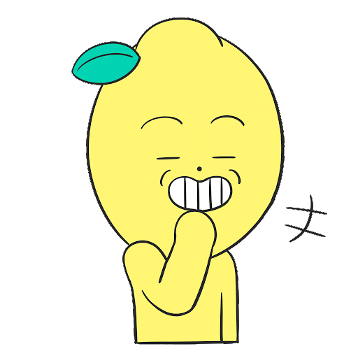 Lemon character holding his hand in front of his mouth, grinning