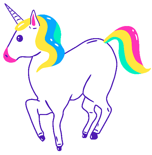 A white unicorn with rainbow hair