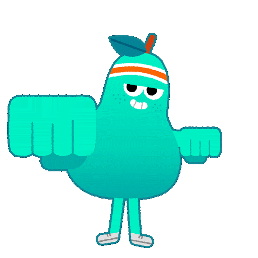 Pear character punching the air with 'Fist' and 'Bump' written on his knuckles