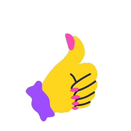 A thumps-up hand gesture with the words 