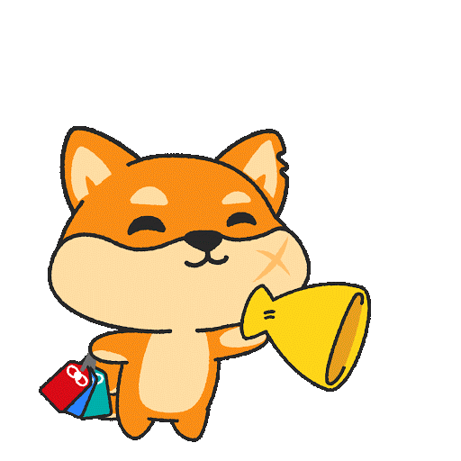 Shiba dog shouting good luck in a megaphone