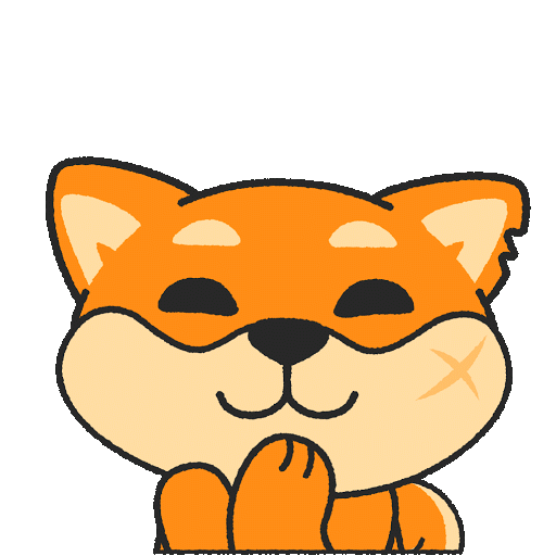 Shiba dog laughing slightly while blushing and covering his mouth with one arm
