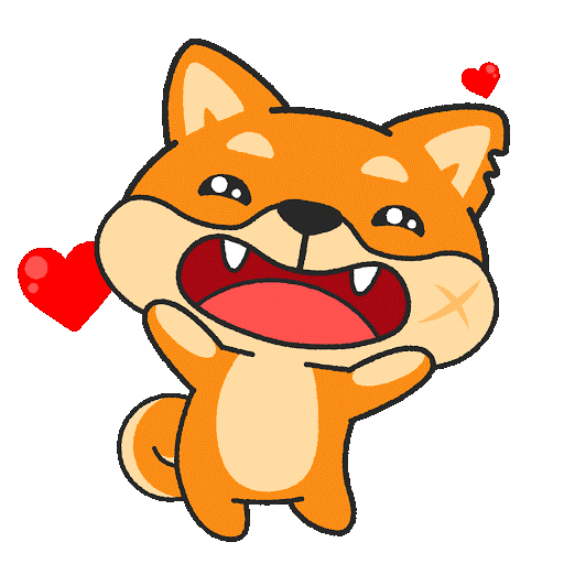 Shiba dog shaking his body from left to right, surrounded by red hearts