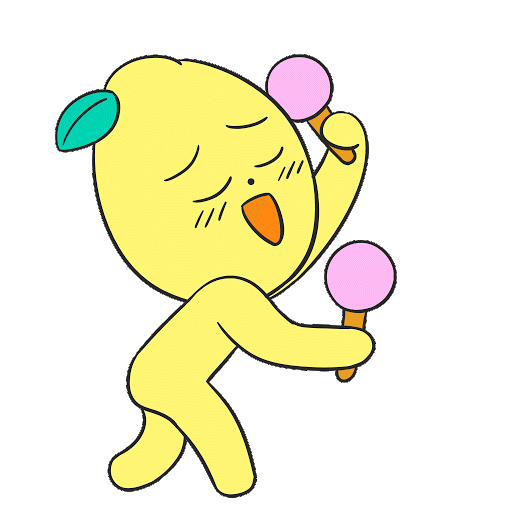 Lemon character doing a victory dance with maracas in his hands
